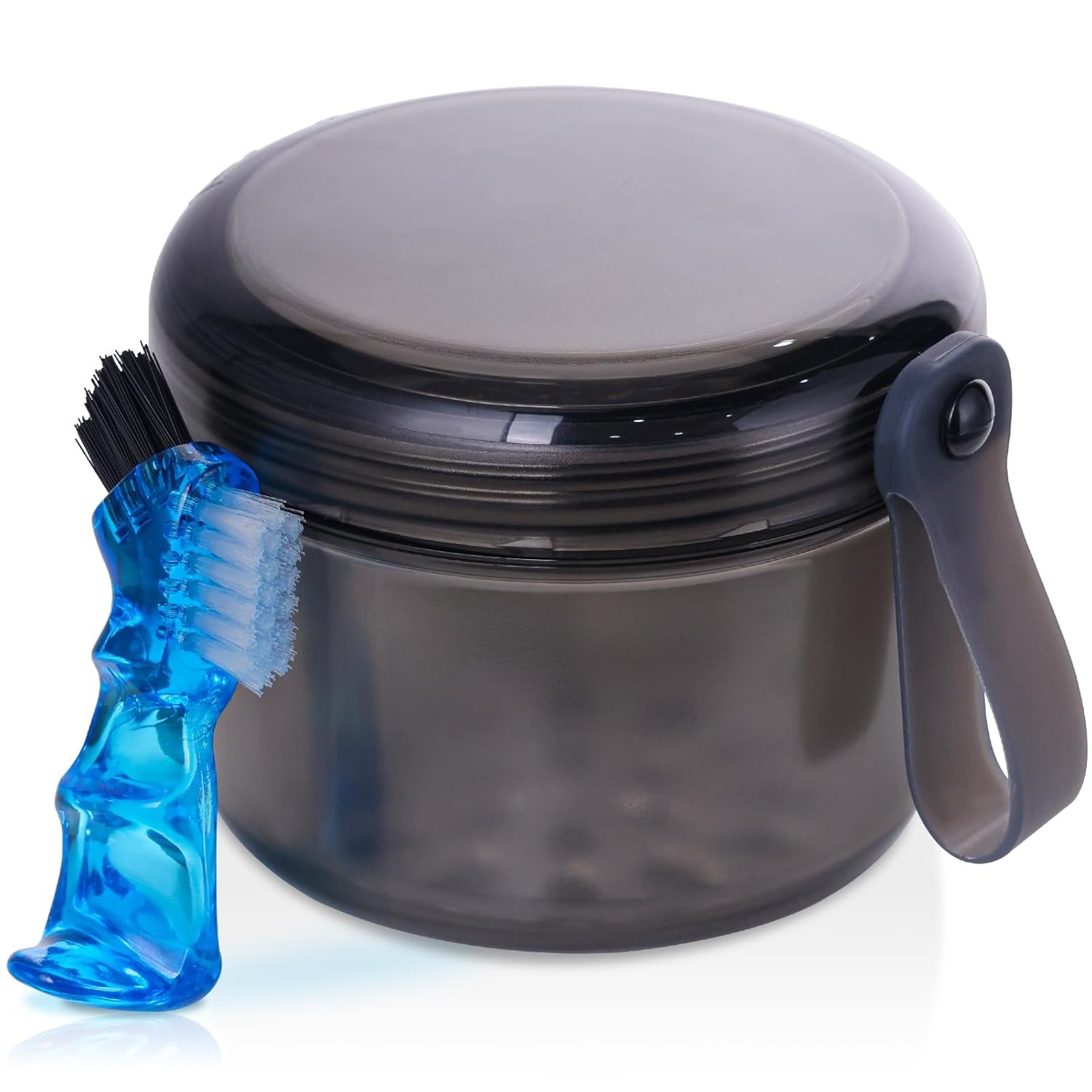 Denture Case, Leak Proof Denture Bath Cup for Travel, Denture Container Cups for Soaking Full & Partial Dentures, Retainers, Denture Cleaning Kit Holder Box with Denture Cleaner Brush-Pink