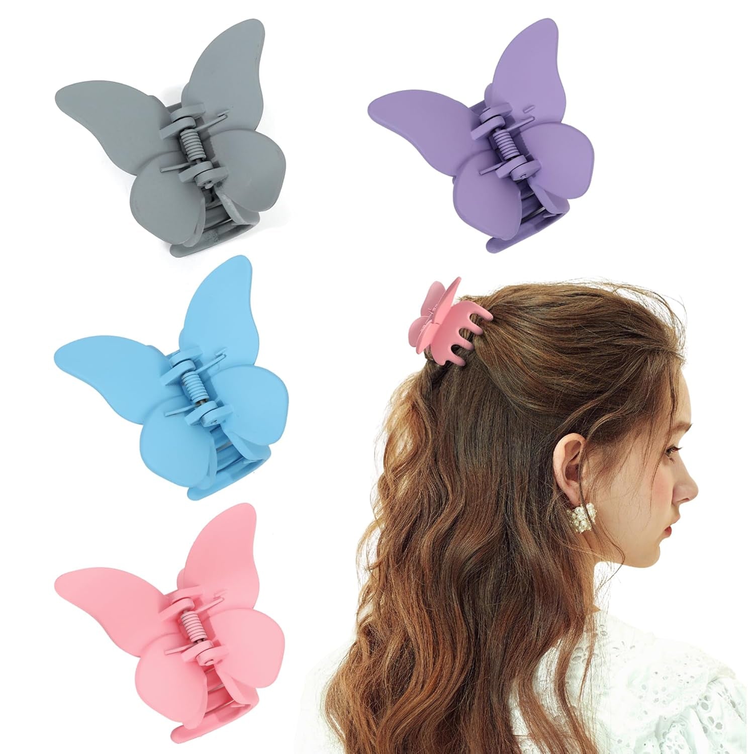Hair Accessories - 3.3 Inch Butterfly Hair Claw Clips, Large Sized Jaw Clips for Girls and Women, 5 Pack