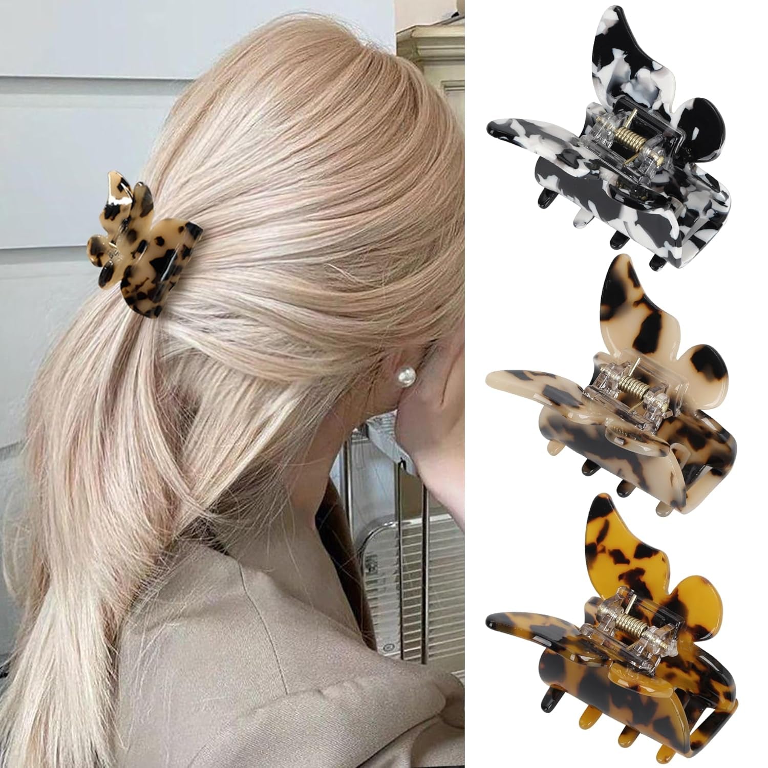 Hair Accessories - 3.3 Inch Butterfly Hair Claw Clips, Large Sized Jaw Clips for Girls and Women, 5 Pack