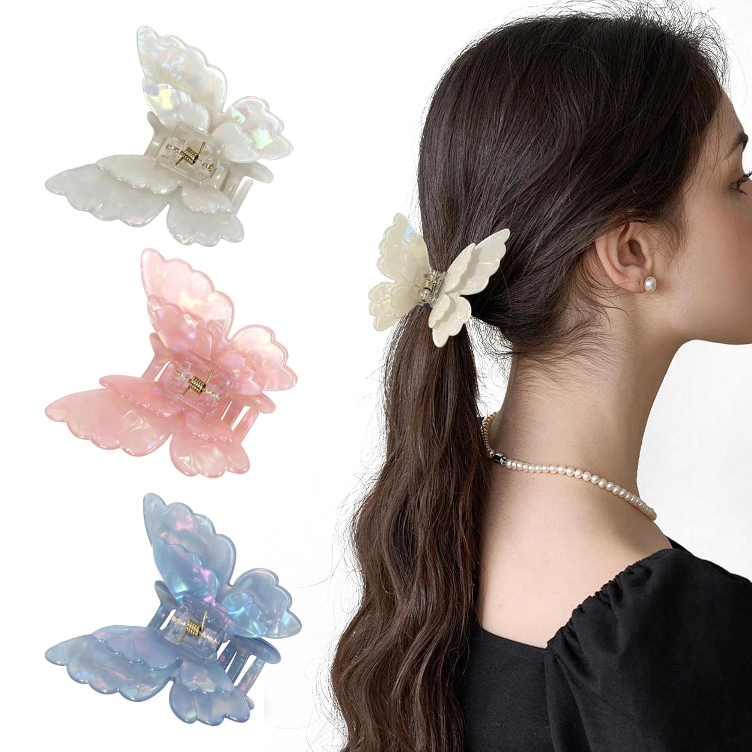 Hair Accessories - 3.3 Inch Butterfly Hair Claw Clips, Large Sized Jaw Clips for Girls and Women, 5 Pack