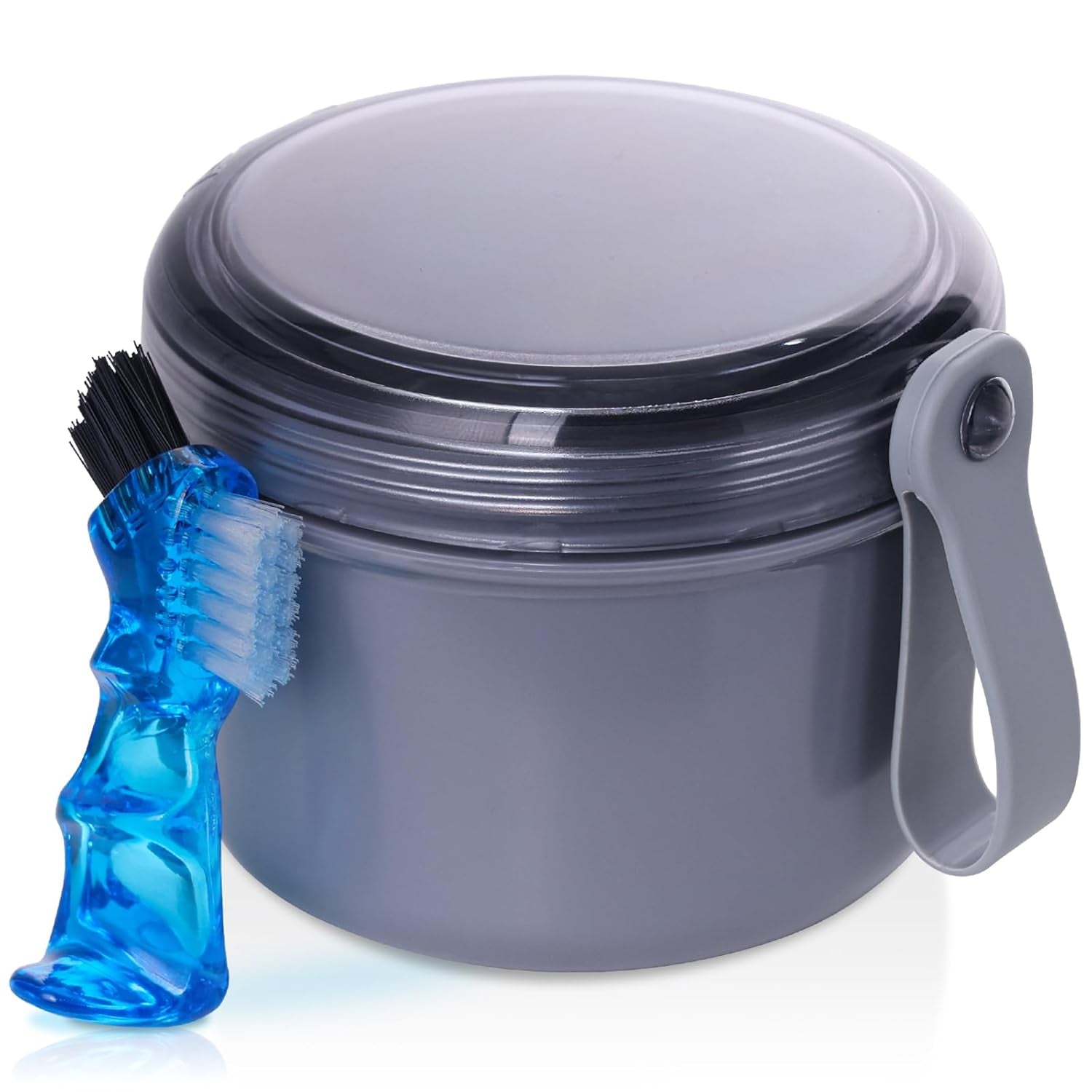 Denture Case, Leak Proof Denture Bath Cup for Travel, Denture Container Cups for Soaking Full & Partial Dentures, Retainers, Denture Cleaning Kit Holder Box with Denture Cleaner Brush-Pink