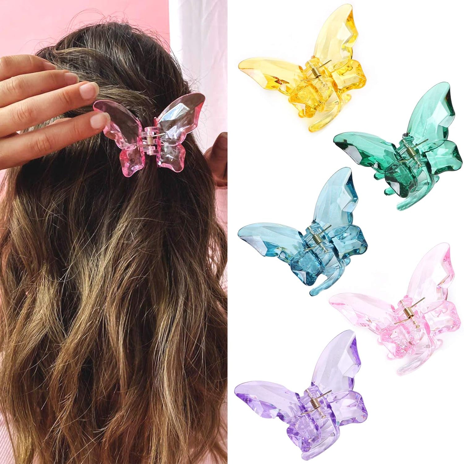 Hair Accessories - 3.3 Inch Butterfly Hair Claw Clips, Large Sized Jaw Clips for Girls and Women, 5 Pack