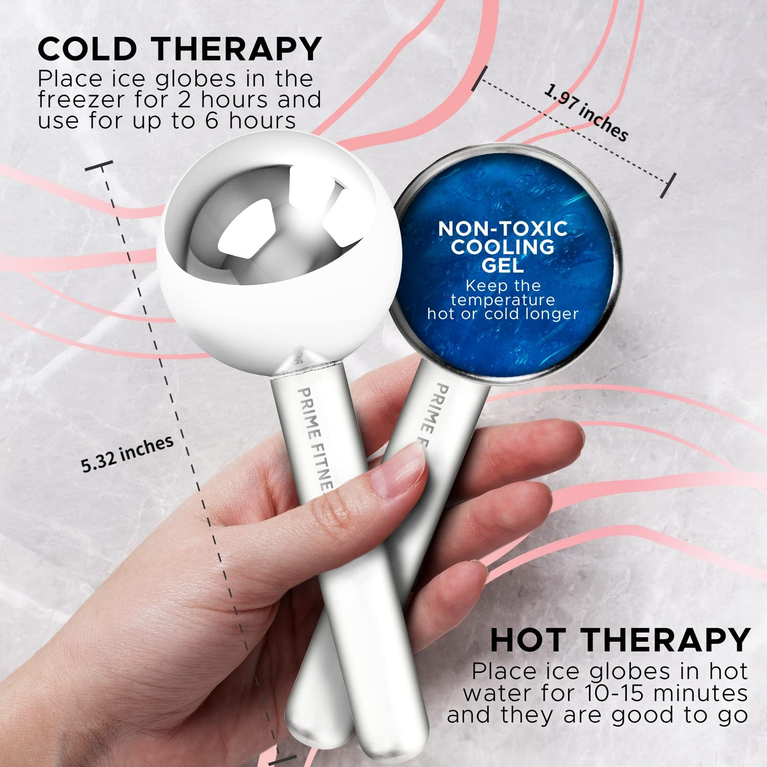Ice Globes for Facials | Unbreakable Steel Cooling Roller | Cryo Sticks for Face | Massager for Face Neck & Eyes | Skin Care for Dark Circles, Puffiness, Wrinkles, Collagen Production (White)