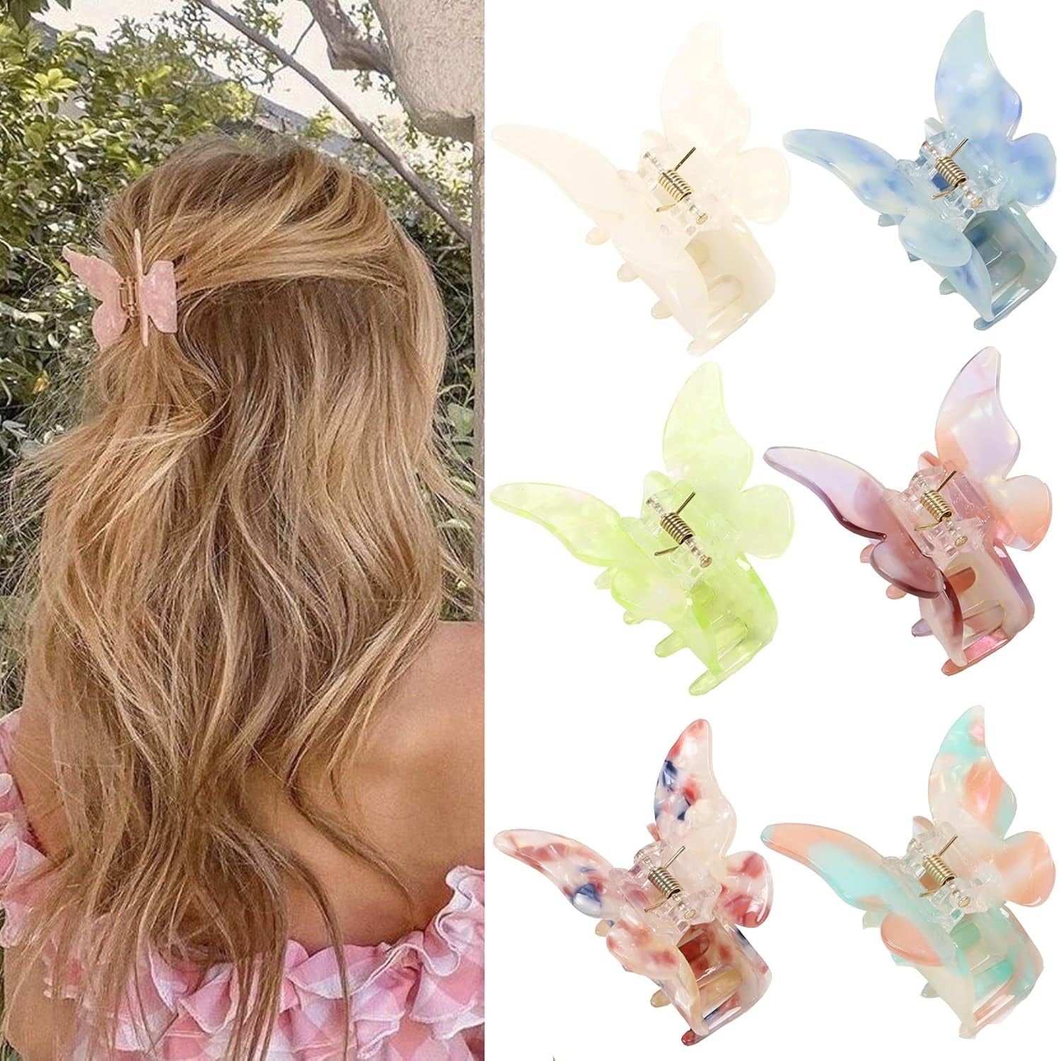 Hair Accessories - 3.3 Inch Butterfly Hair Claw Clips, Large Sized Jaw Clips for Girls and Women, 5 Pack