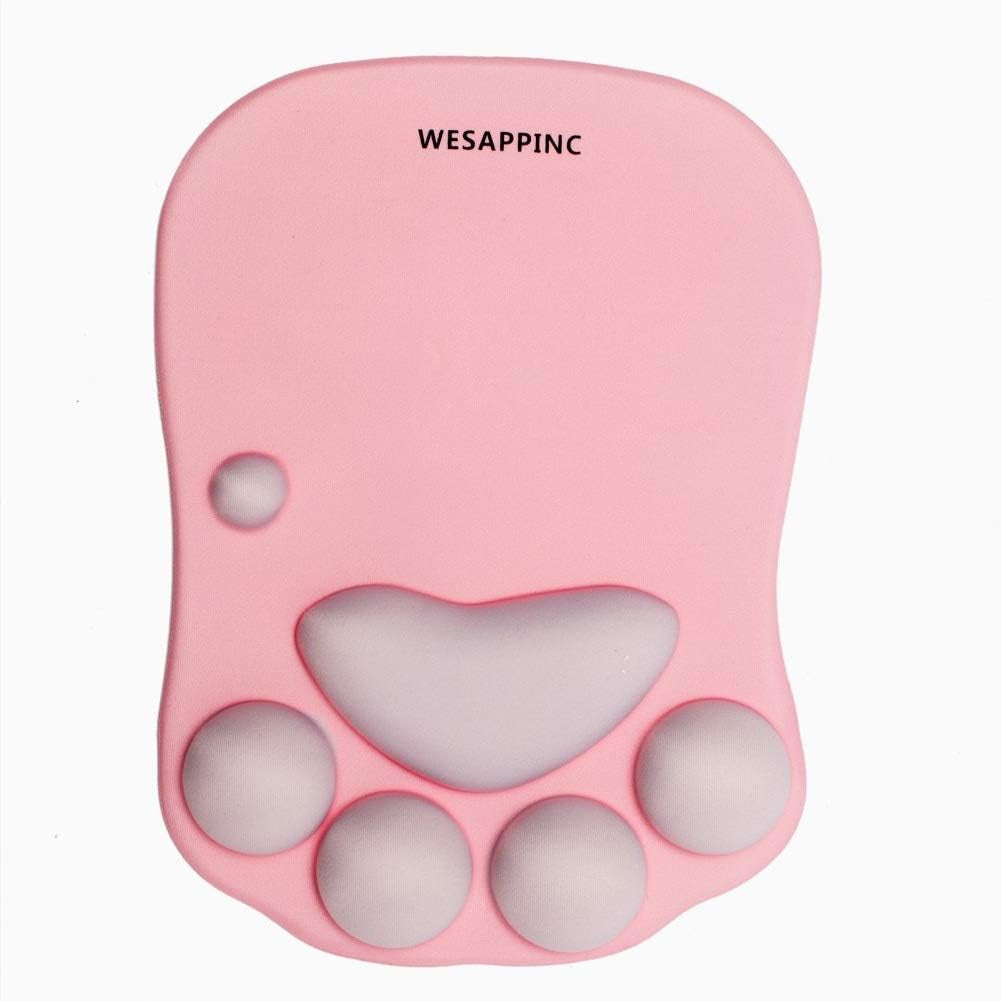 Cat Paw Mouse Pad with Wrist Support Soft Silicone Wrist Rests Non Slip Ergonomic Mousepad for Office Computer Gaming Desk Decor (10.7X7.8X0.9'') (Gray) White