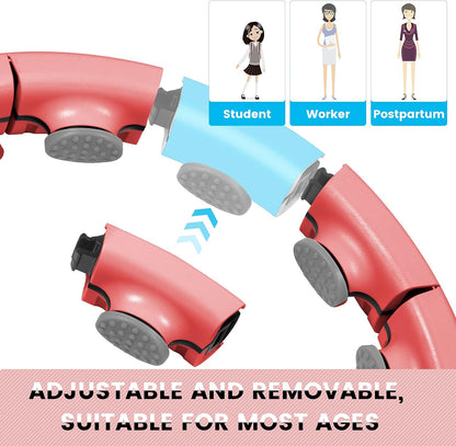 Smart Weighted Fitness Hoop for Adults Weight Loss Exercise Hoop, 2 in 1 Abdomen Massage Circle, Non-Fall Design with 16 Detachable Knots Timer and Adjustable Auto-Spinning Ball, Red